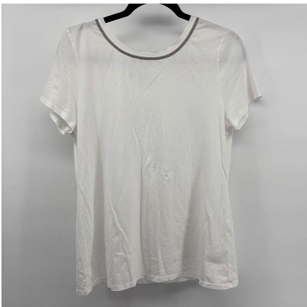White House Black Market Size Med White Chain Neck Back Tie Short Sleeve Shirt
